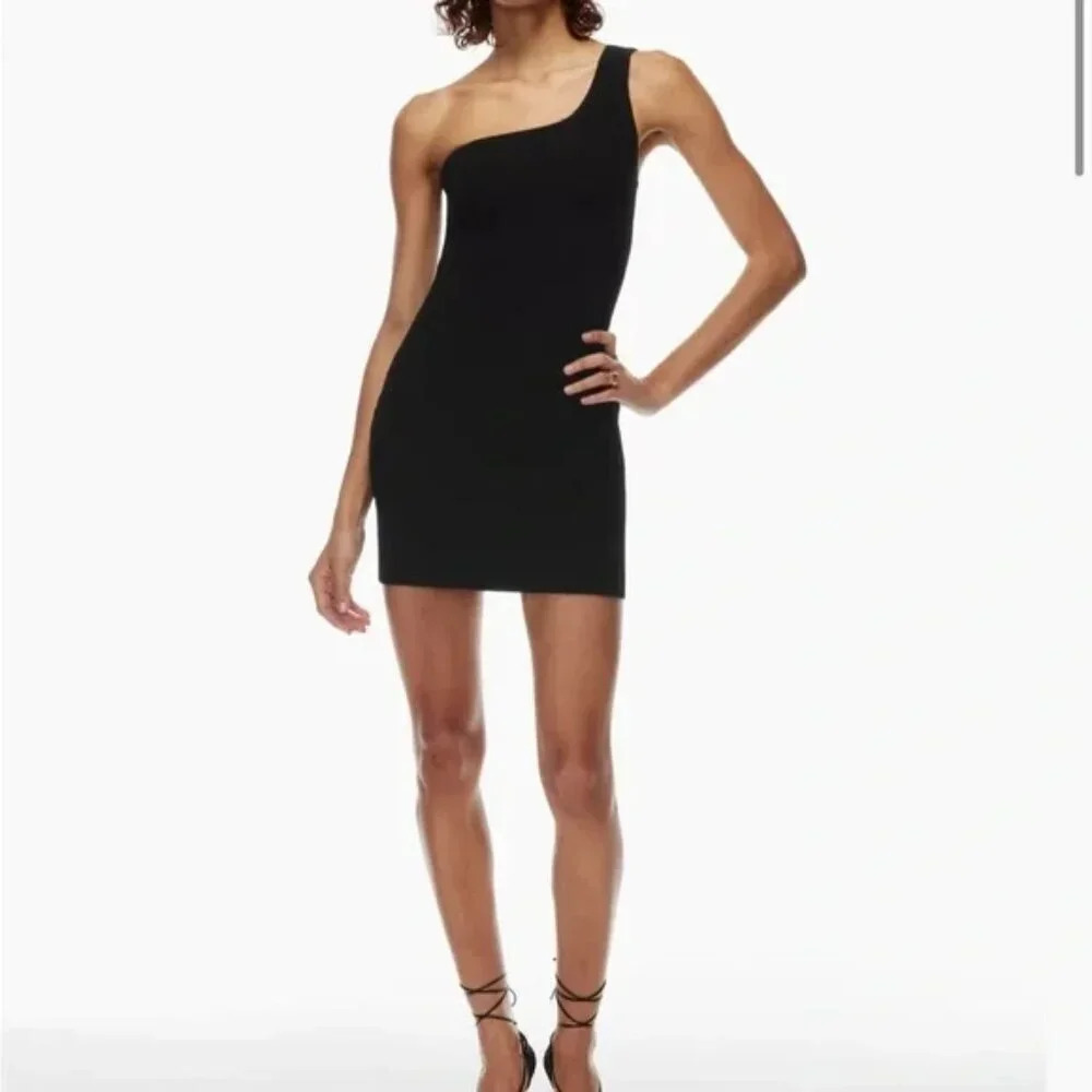 Aritzia Babaton Sculpt Knit One Shoulder Dress Black Size Medium - Picture 2 of 7